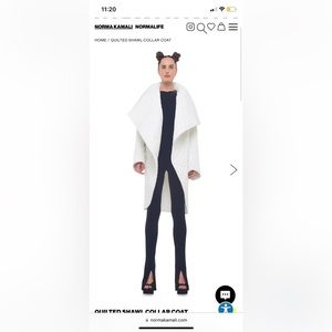 White Norma Kamali Quilted Shawl Collared Coat